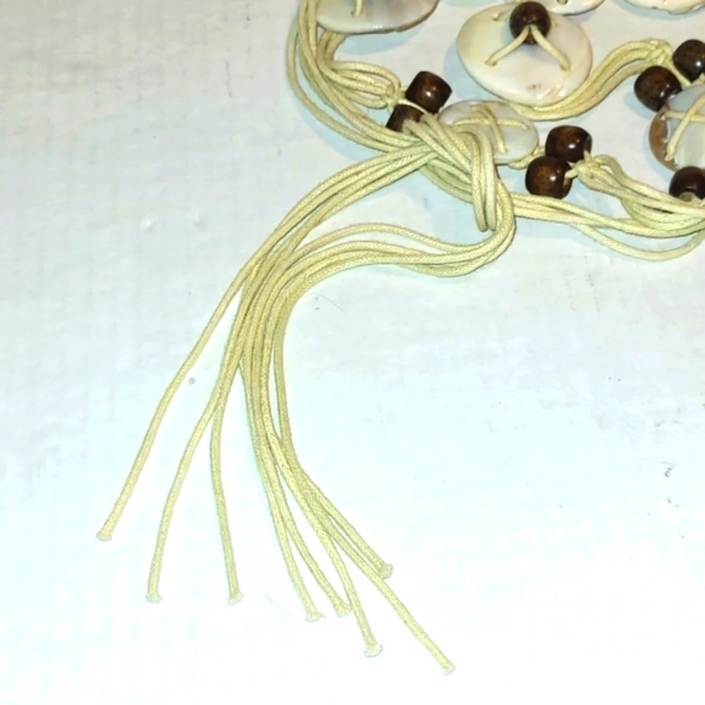 Belt Vintage white shells wood beads strung on heavy white cotton Coastal Boho